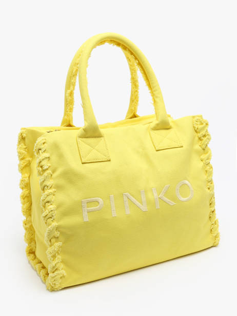 Sac Porté épaule Logo Shopper Coton Pinko Jaune logo shopper A1WQ vue secondaire 2