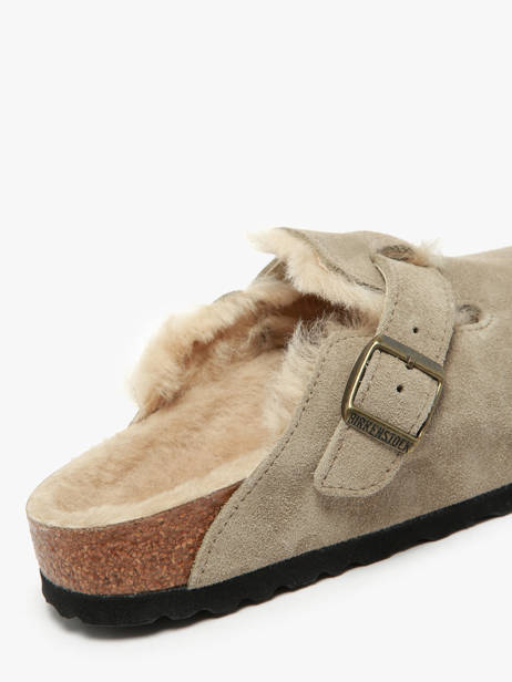 Slippers Boston Shearling In Leather Birkenstock Brown women 1028299 other view 3