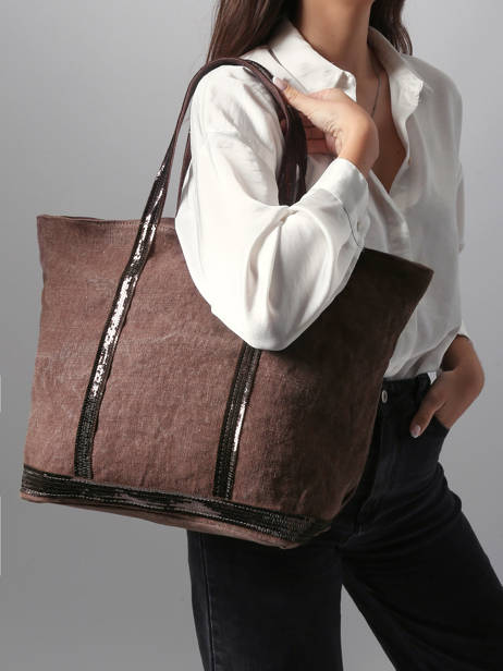 Zipped Linen Tote Bag Le Cabas Sequins Vanessa bruno Brown cabas lin 31V40409 other view 1