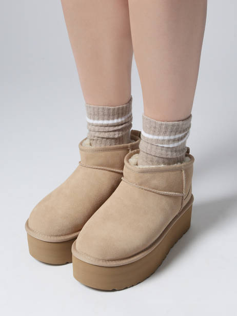 Classic Ultra Mini Platform Boots In Leather Ugg Beige women 1135092 other view 1
