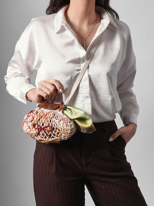 Longchamp Le pliage filet raphia Clutches Beige