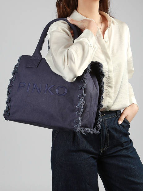 Sac Porté Main Logo Shopper Coton Pinko Bleu logo shopper 6673A3A4 vue secondaire 1