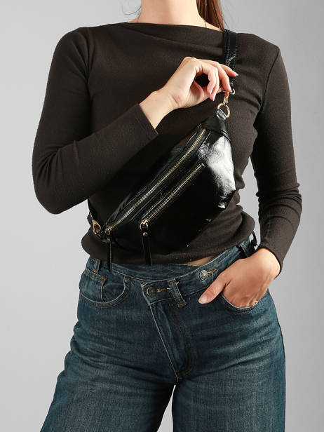 Sac Banane Cuir Milano Noir shiny sauvage SS24119 vue secondaire 1